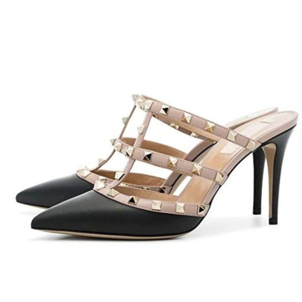 Black and Tan Studded Mules